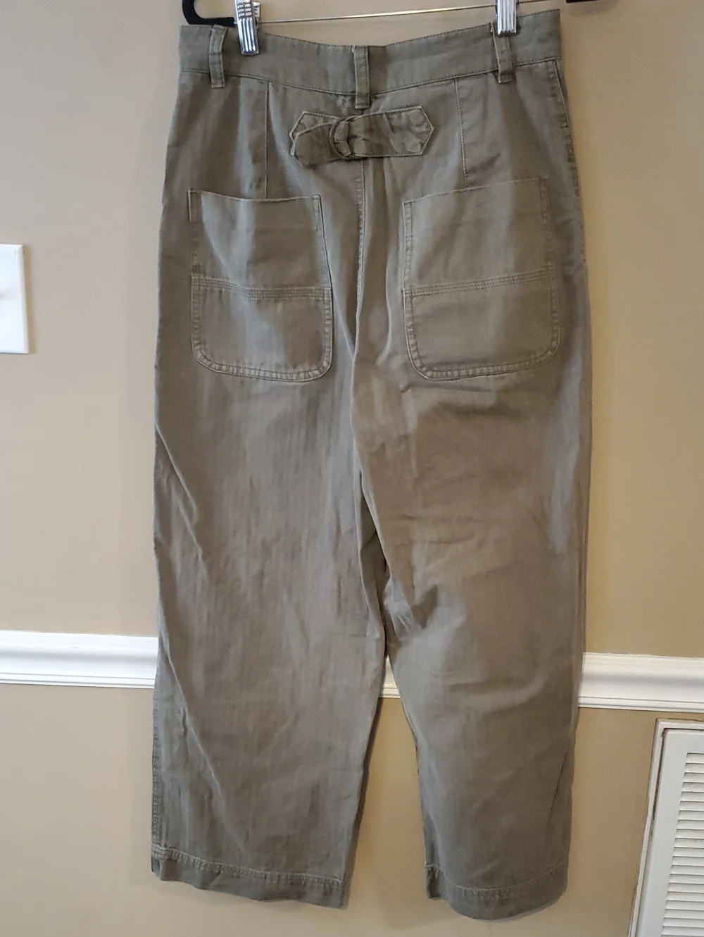 Free People Wide Legged High Rise Cropped Olive Army Green Pants Size 6